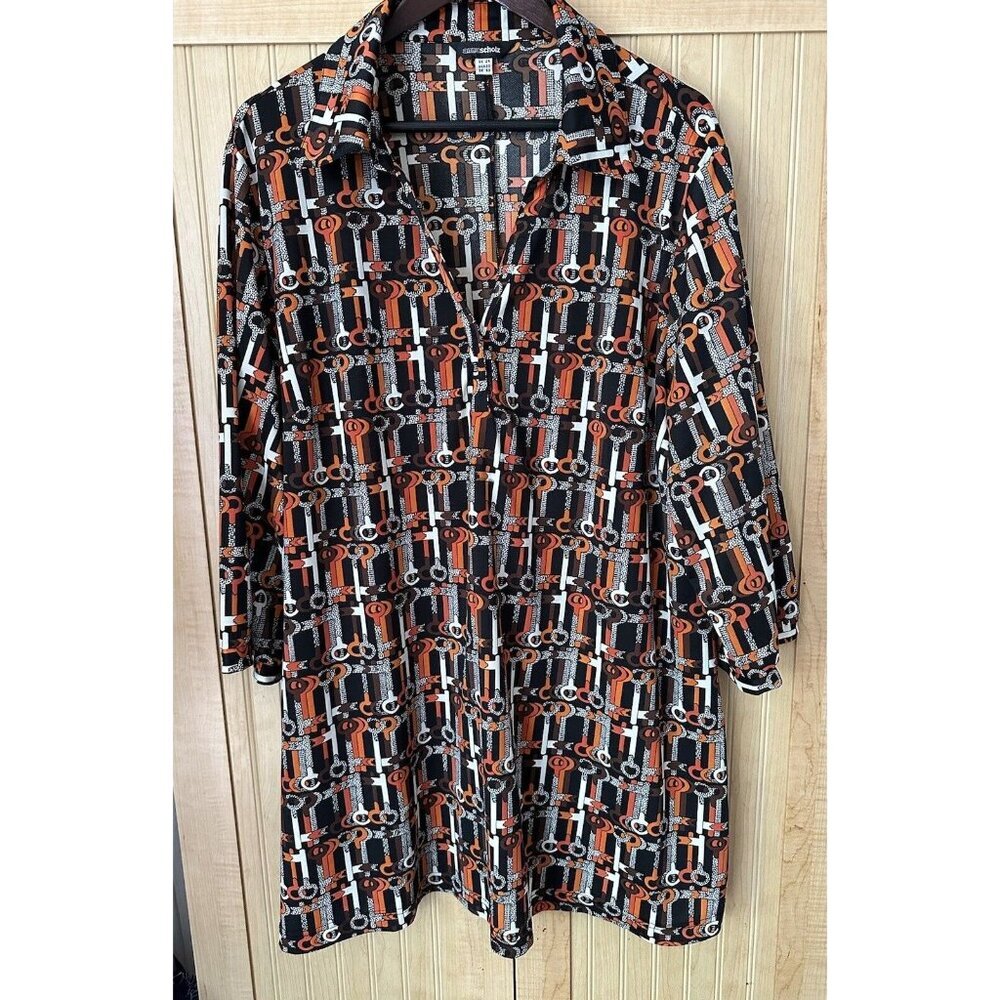 Anna Scholz Dress Tunic Mini Dress Silk Mix Geometric Key Pattern 24 UK 20 US